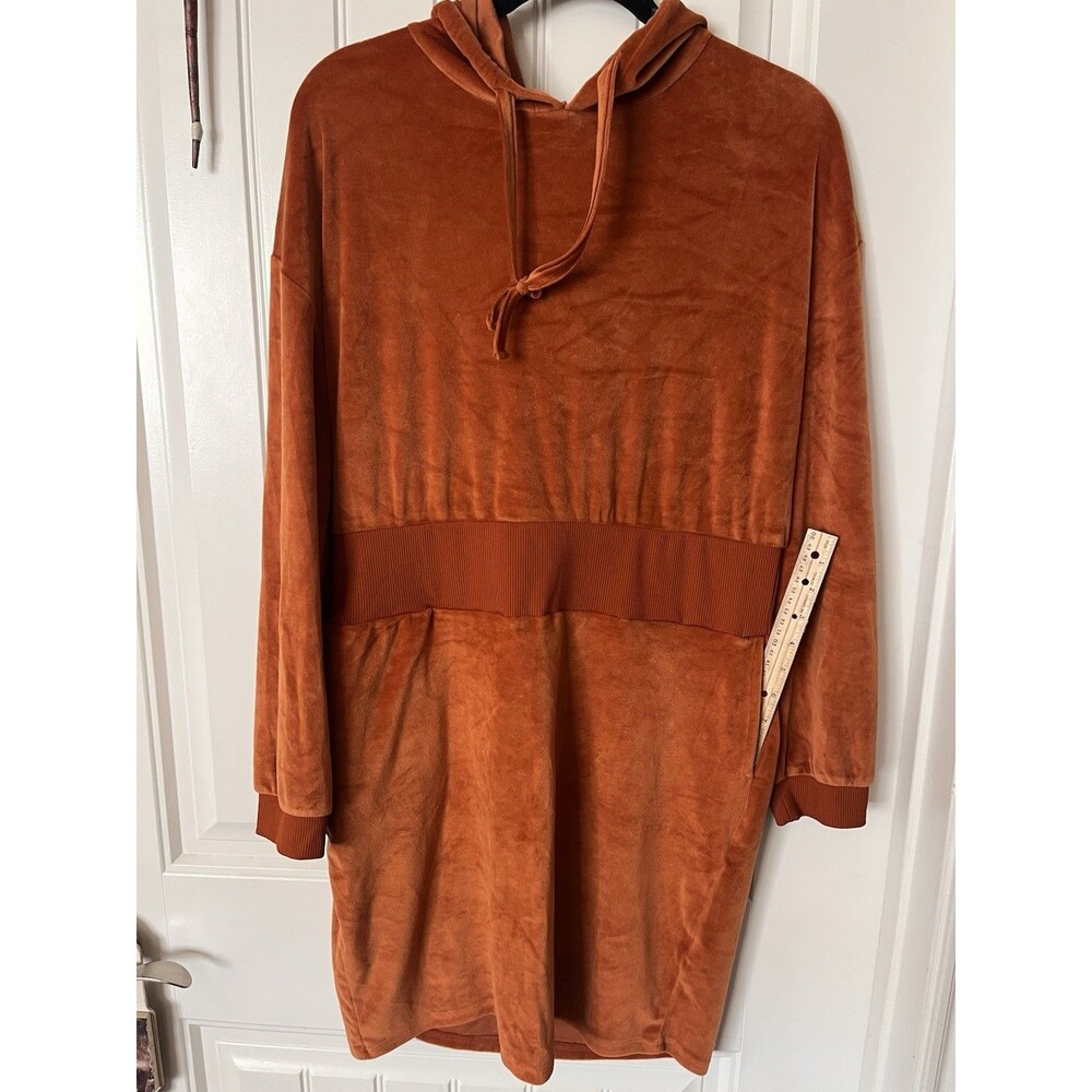 Womens Derek Heart Buttery Soft Rust Dress With Hoodie Size XL Pockets Velvet